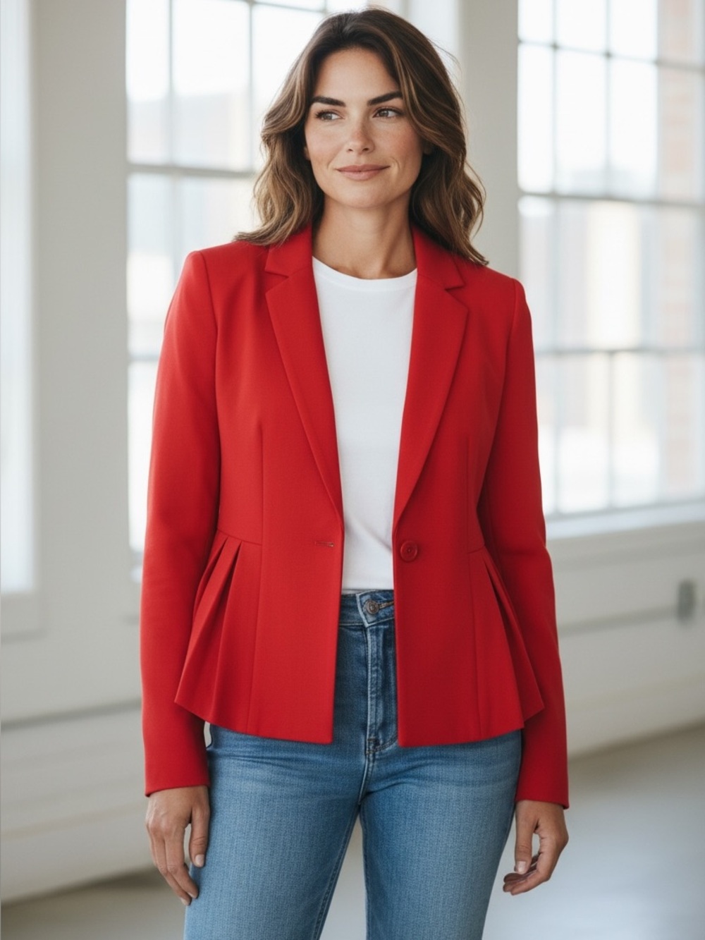 White House Black Market Red Peplum Single-Button Blazer sz 6